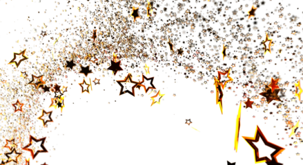 Elegant golden star particles on a white background, perfect for festive designs, celebrations, and creating a sense of joy and happiness.