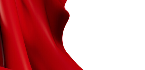 A vibrant red fabric billowing gracefully against a clean white background, creating a visually...