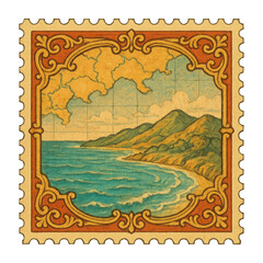 Obraz premium PNG Vintage coastal stamp illustration.