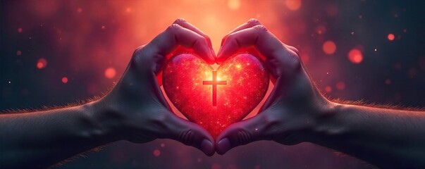 Interwoven Hearts and Cross A Heartfelt Depiction of Christian Love, Ideal for Religious Websites, Church Bulletins, and Social Media