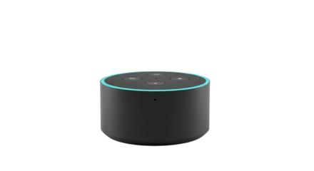Smart speaker with voice control and LED ring, modern wireless home assistant device, ideal for smart home integration