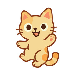 Waving Cream Tabby Cat Sticker Sitting and Greeting. Isolated Vector Illustration