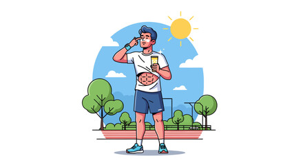 Young man applying sunscreen before running outdoors, promoting active lifestyle and skincare awareness