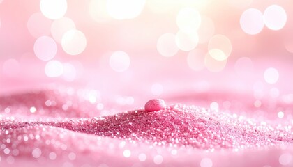 Soft focus pink glitter sand dunes with bokeh lights and a single small pearl glistening in the foreground