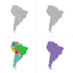 South America map with without country borders