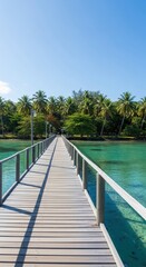 Fototapeta premium Pier into Paradise Turquoise Water, Tropical Forest, and Sunny Skies Beckon for Adventure and Relaxation on Vacation