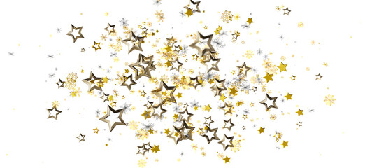 Gold star shaped glitter on white background. Perfect for celebration, holiday, Christmas, birthday, party, and festive designs. Ideal for backg