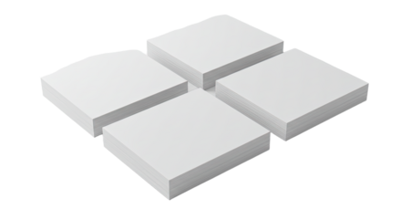 Stacks of white blank notepads in various shapes isolated on white background, perfect for office or school use