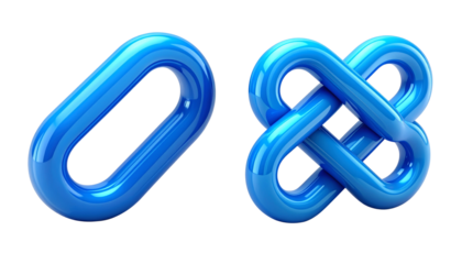 Blue 3D Chain Link Icon – Two Variations Isolated on Transparent Background