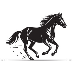 Black Silhouette of a Galloping Horse with Flowing Mane and Tail