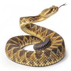 Obraz premium Coiled Rattlesnake Ready to Strike – Isolated Outdoor Pose with Distinctive Pattern