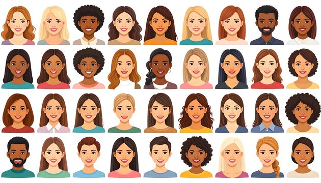 A vibrant collection of diverse, smiling faces in a flat, illustrative style, representing various genders and ethnicities