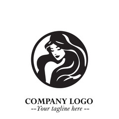 Beautiful Woman Logo Symbol in Black on White Background with Elegant Minimal and Modern Design