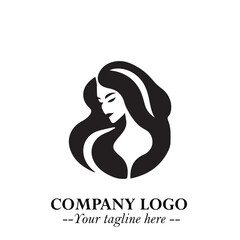 Beautiful Woman Logo Symbol in Black on White Background with Elegant Minimal and Modern Design