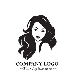 Beautiful Woman Logo Symbol in Black on White Background with Elegant Minimal and Modern Design