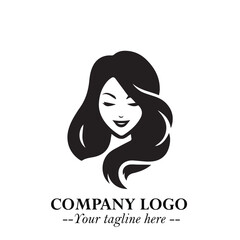 Beautiful Woman Logo Symbol in Black on White Background with Elegant Minimal and Modern Design