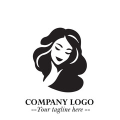 Beautiful Woman Logo Symbol in Black on White Background with Elegant Minimal and Modern Design