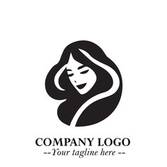 Beautiful Woman Logo Symbol in Black on White Background with Elegant Minimal and Modern Design