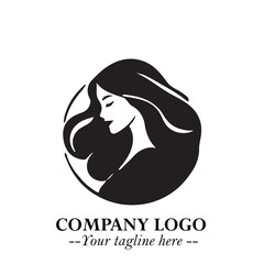 Beautiful Woman Logo Symbol in Black on White Background with Elegant Minimal and Modern Design
