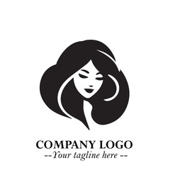 Beautiful Woman Logo Symbol in Black on White Background with Elegant Minimal and Modern Design