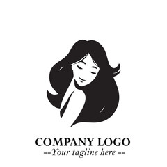Beautiful Woman Logo Symbol in Black on White Background with Elegant Minimal and Modern Design