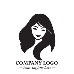 Beautiful Woman Logo Symbol in Black on White Background with Elegant Minimal and Modern Design