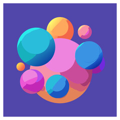Abstract arrangement of colorful spheres with soft shadows on a purple background
