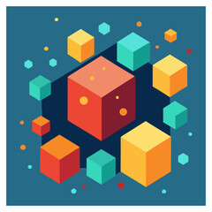 Obraz premium Colorful isometric cubes floating in a deep blue abstract space