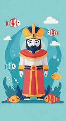 Fototapeta premium Majestic King Overseeing Underwater Kingdom Filled with Colorful Fish