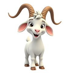 Fototapeta premium 3d White Goat with Horns isolated on transparent background