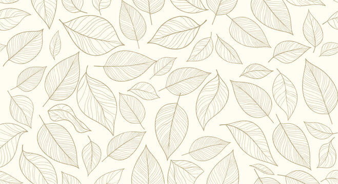 A vintage pattern of scattered leaves in neutral tones.