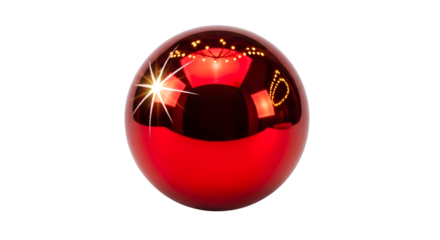 Single Shiny Red Christmas Ornament with Reflection on White Background