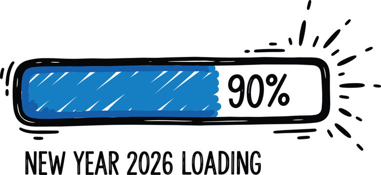 New Year 2026 Loading Progress Bar Doodle Vector - Countdown and Anticipation