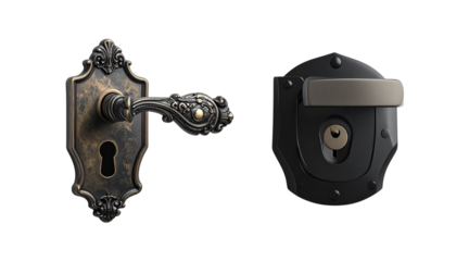 Modern and Classic Door Handles – Two Keyhole Designs Isolated on Transparent Background