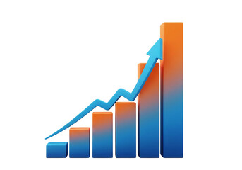 3D Blue and Orange Growth Chart with SUCCESS Text and Arrow Isolated