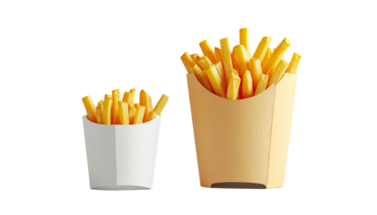 Crispy French Fries in Red Fast Food Box – Two Variations Isolated on Transparent Background