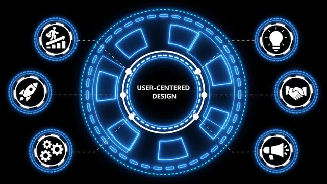 Futuristic animated graphic illustrating the concept of user centered design for technology