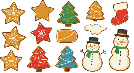 Assortment of Festive Christmas Gingerbread Cookies and Snowmen.