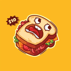 Scared Cartoon Sandwich with Price Tag