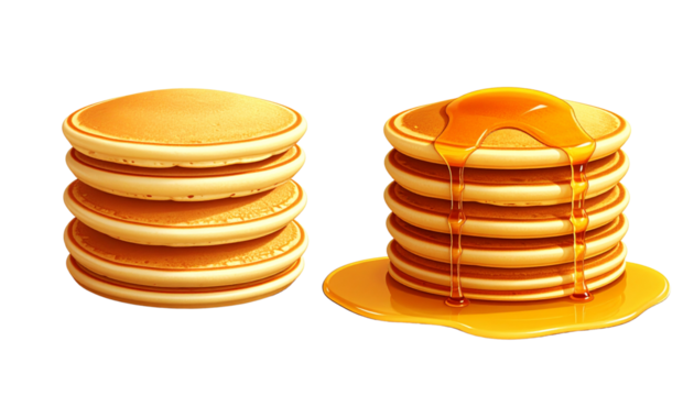 Stack of Pancakes with Syrup – Two Variations Isolated on Transparent Background - Powered by Adobe