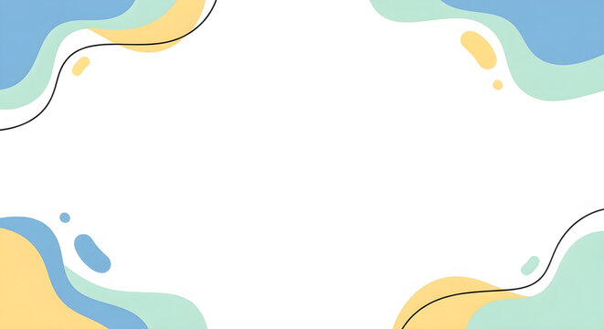 Abstract pastel wavy shapes with organic curves and thin black lines on a white background