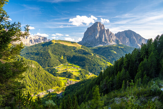 view on Sassolungo mountain in Dolomites in Italy