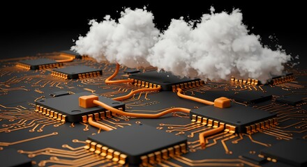 Cloud computing and circuitry concept representing data and technology