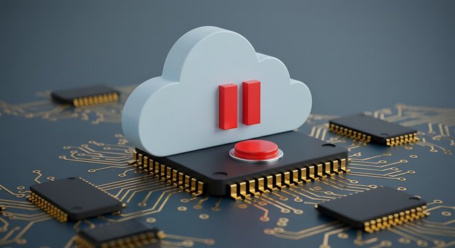 Cloud computing concept with digital cloud and integrated circuit processors - Powered by Adobe