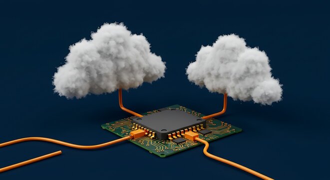Cloud computing concept with processor and network connections isolated - Powered by Adobe