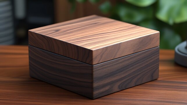 Wooden Box on Wooden Table with Closeup, Decor, and Brown Texture.
