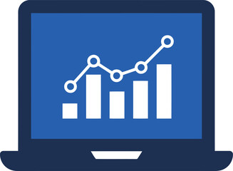 Laptop displaying upward trend bar chart graph analytics data vector