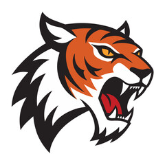 Fierce Roaring Tiger Head Mascot Vector Logo, Isolated on White Background