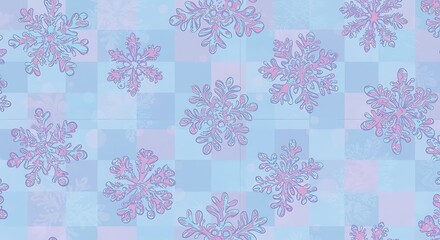 Abstract snowflake pattern on checkered background design illustration