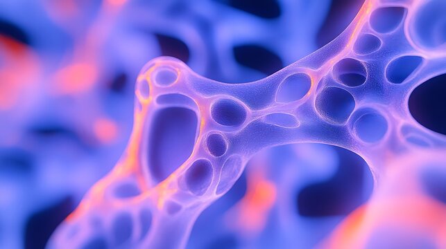 Abstract Bio Structure with Cells, Purple and Orange, and Closeup.
